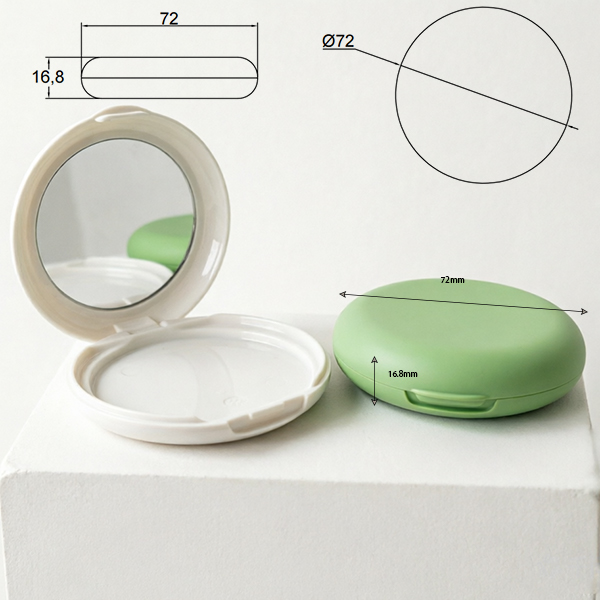 Custom Ellipse Empty Powder Compact Case Plastic Makeup Packaging For Blush Foundation With Mirror